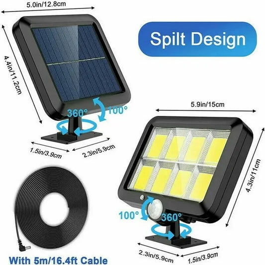Solar Lights Outdoor, Pack of 2 320 COB LED Wired Motion Sensor Security Flood Light with 16.4Ft Cable, Adjustable 3 Modes, IP65 Waterproof