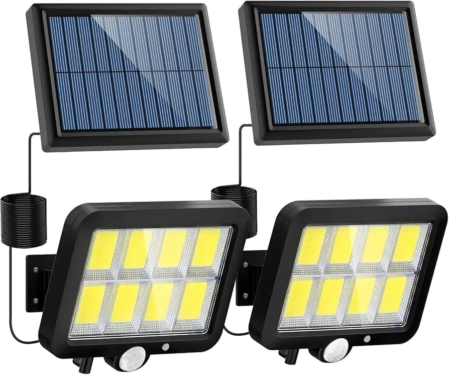 Solar Lights Outdoor, Pack of 2 320 COB LED Wired Motion Sensor Security Flood Light with 16.4Ft Cable, Adjustable 3 Modes, IP65 Waterproof